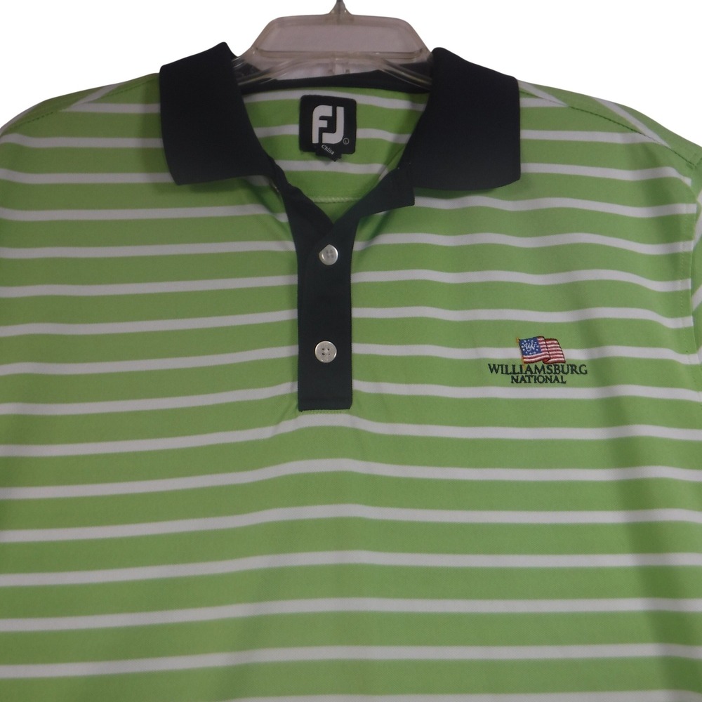 FootJoy‎ Mens Green Striped Golf Polo Shirt Williamsburg National Large FJ